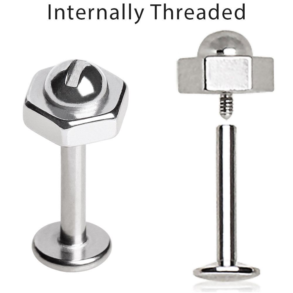316L Stainless Steel Internally Threaded Bolt & Nut Top Labret - Skin Metals