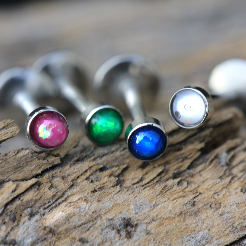 316L Stainless Steel Internally Threaded Opal Dome Labret - Skin Metals