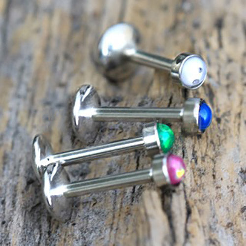 316L Stainless Steel Internally Threaded Opal Dome Labret - Skin Metals