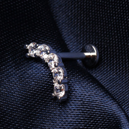 Internally Threaded Stainless Steel Curved Cinco Prong Set CZ Labret