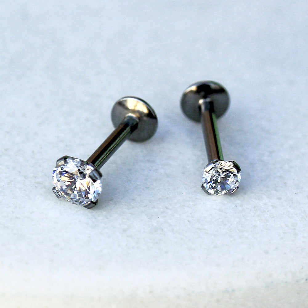 316L Stainless Steel Internally Threaded Prong Set CZ Labret - Skin Metals