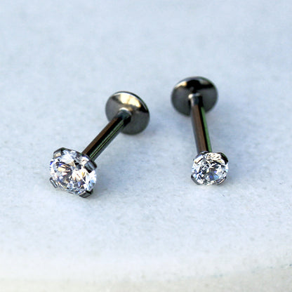 316L Stainless Steel Internally Threaded Prong Set CZ Labret - Skin Metals