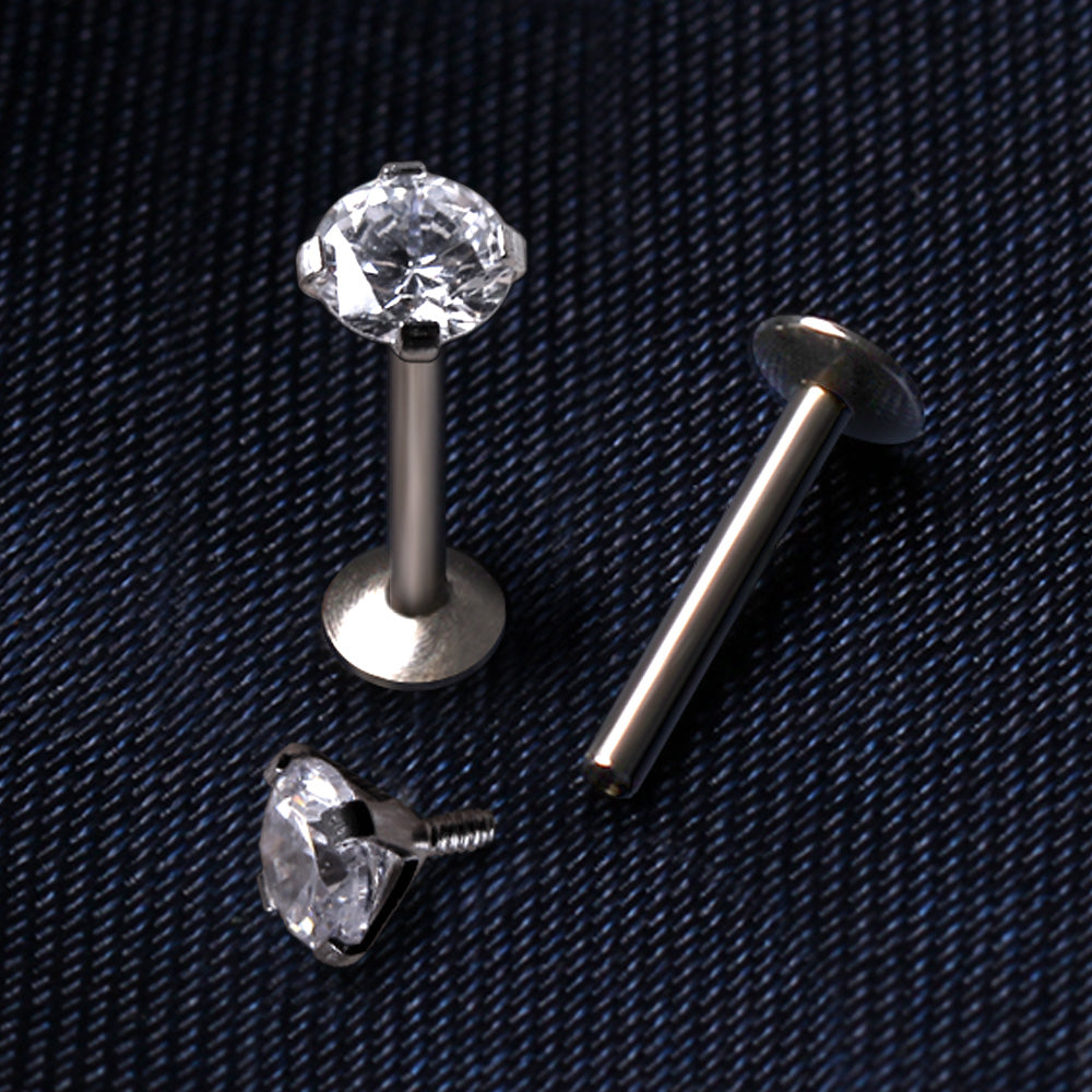 316L Stainless Steel Internally Threaded Prong Set CZ Labret - Skin Metals