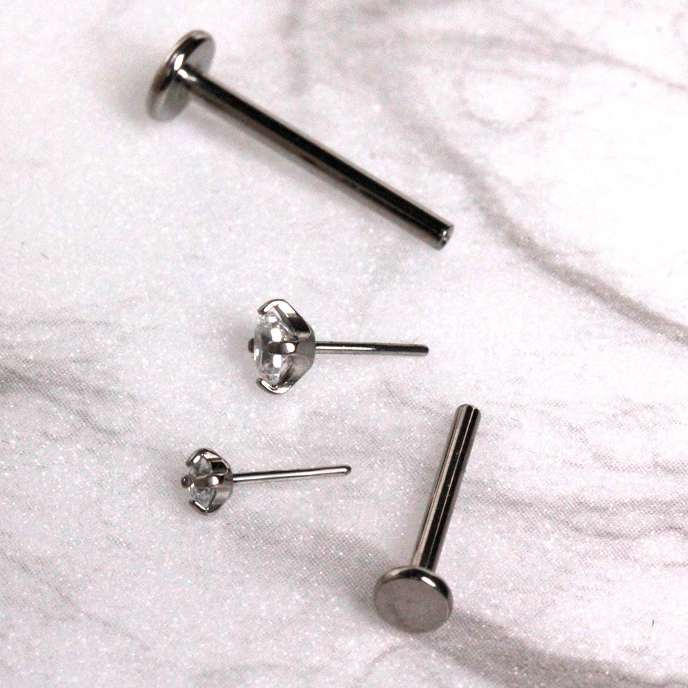 316L Stainless Steel Push In Labret with Clear Prong Set CZ