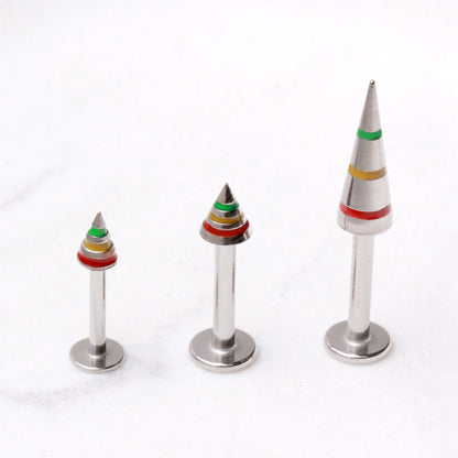 316L Stainless Steel Labret with 3-Striped Rasta Spike - Skin Metals