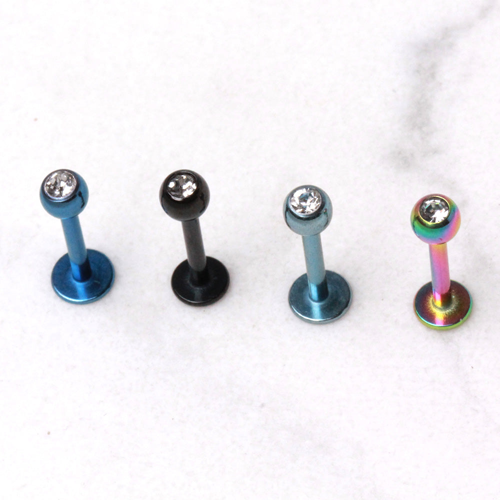 PVD Plated 316L Stainless Steel Labret with CZ Gemmed Ball - Skin Metals