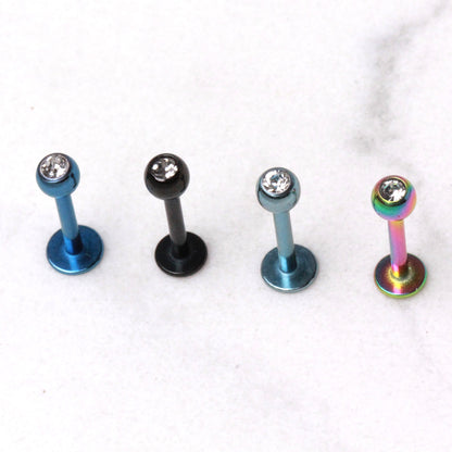 PVD Plated 316L Stainless Steel Labret with CZ Gemmed Ball - Skin Metals