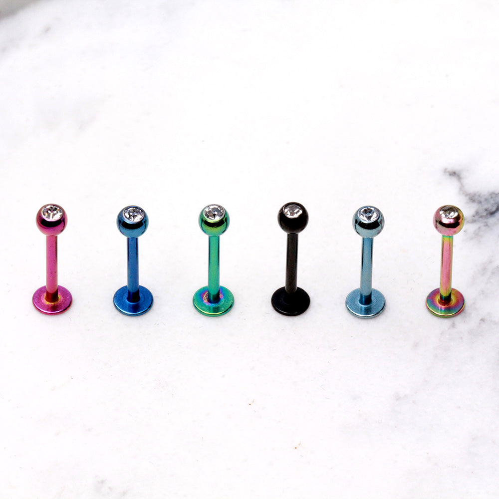PVD Plated 316L Stainless Steel Labret with CZ Gemmed Ball - Skin Metals