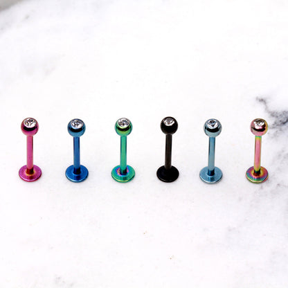 PVD Plated 316L Stainless Steel Labret with CZ Gemmed Ball - Skin Metals