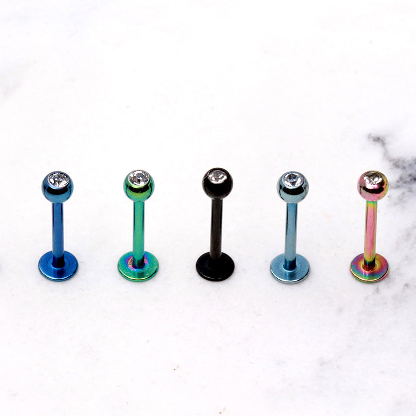 PVD Plated 316L Stainless Steel Labret with CZ Gemmed Ball - Skin Metals