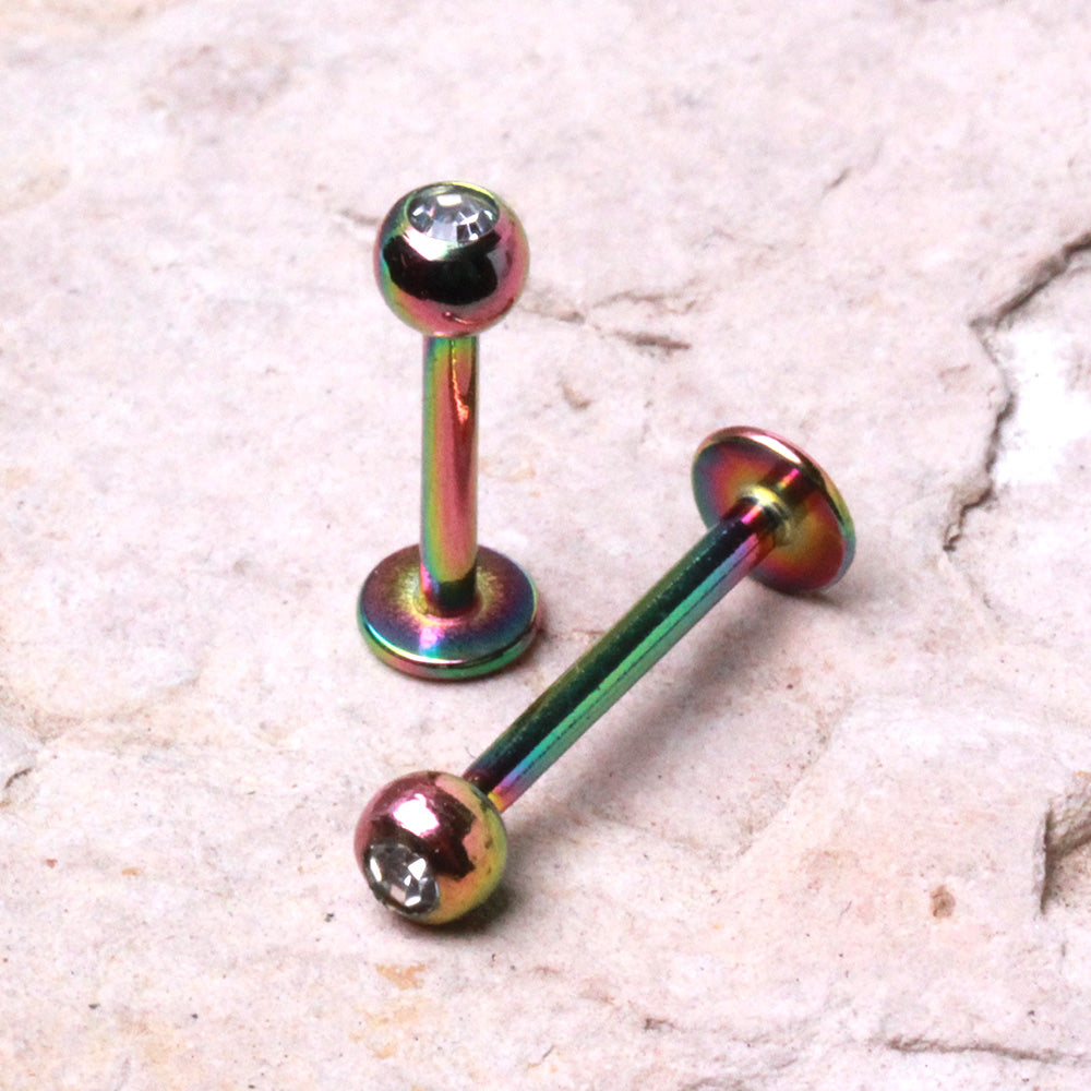 PVD Plated 316L Stainless Steel Labret with CZ Gemmed Ball - Skin Metals