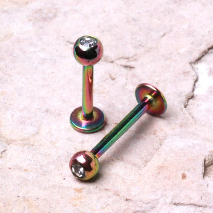 PVD Plated 316L Stainless Steel Labret with CZ Gemmed Ball - Skin Metals