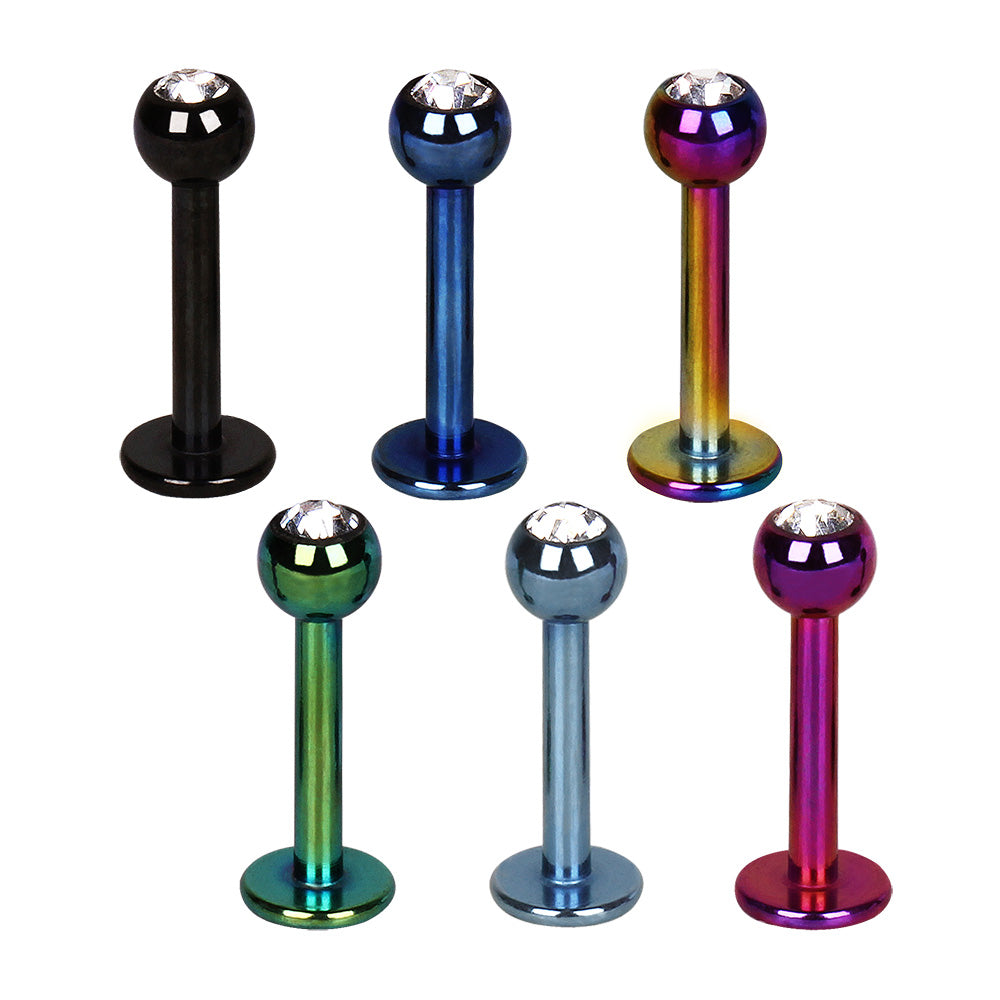 PVD Plated 316L Stainless Steel Labret with CZ Gemmed Ball - Skin Metals