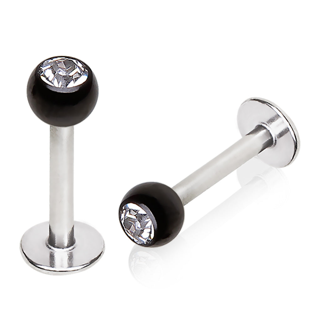 316L Stainless Steel Labret with Black PVD Plated CZ Gem Ball - Skin Metals