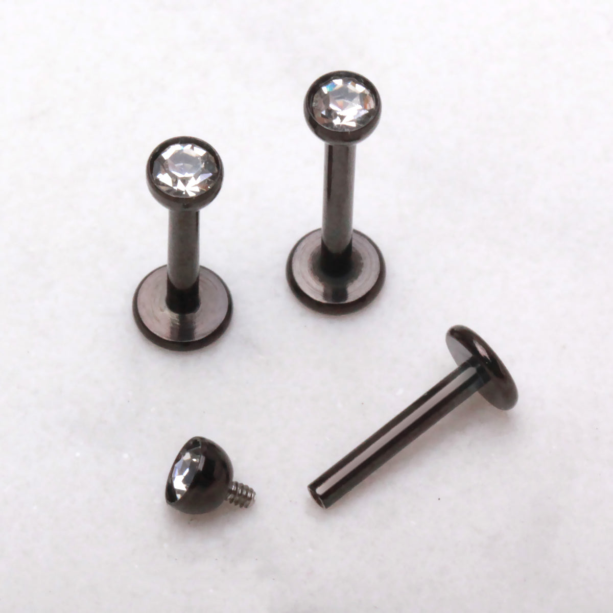 316L Stainless Steel Internally Threaded Black PVD Labret with CZ Ball - Skin Metals