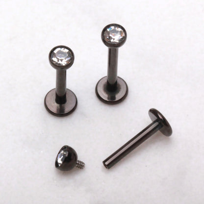 316L Stainless Steel Internally Threaded Black PVD Labret with CZ Ball - Skin Metals