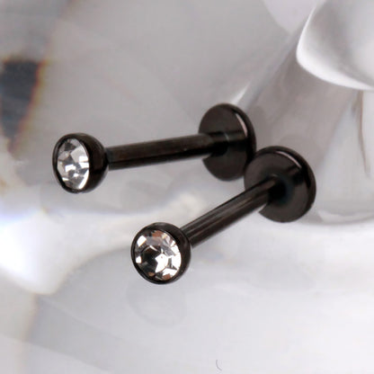 316L Stainless Steel Internally Threaded Black PVD Labret with CZ Ball - Skin Metals
