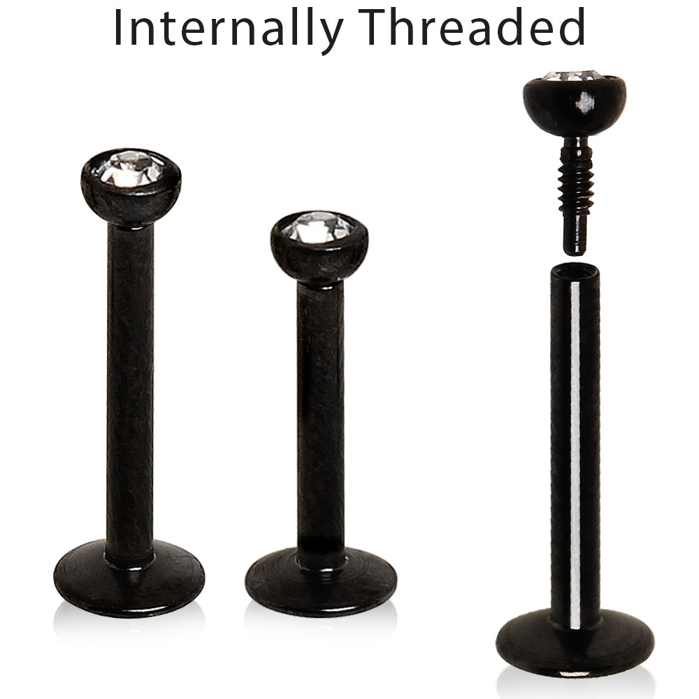 316L Stainless Steel Internally Threaded Black PVD Labret with CZ Ball - Skin Metals