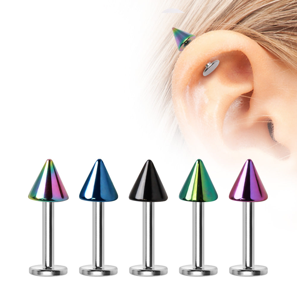 316L Stainless Steel Labret with PVD Plated Spike - Skin Metals