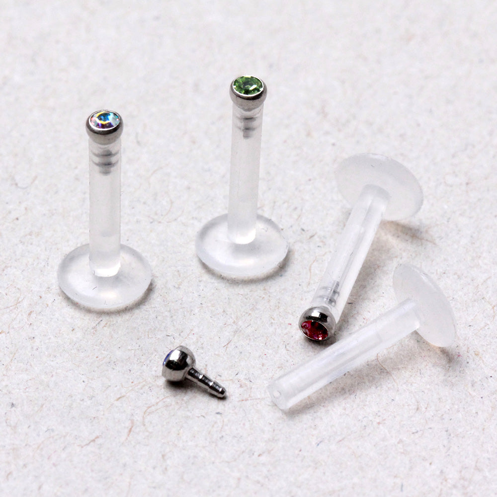 PTFE Bioflex Internally Threaded Labret with Press Fit CZ Ball - Skin Metals