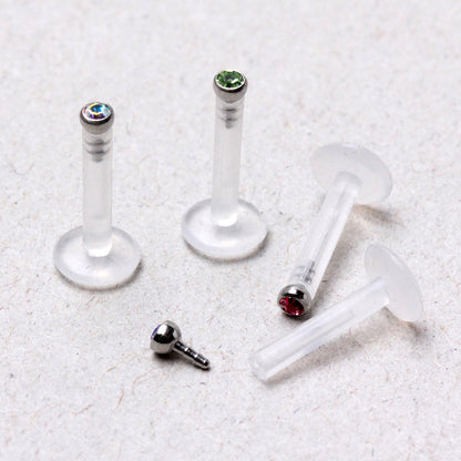 PTFE Bioflex Internally Threaded Labret with Press Fit CZ Ball - Skin Metals