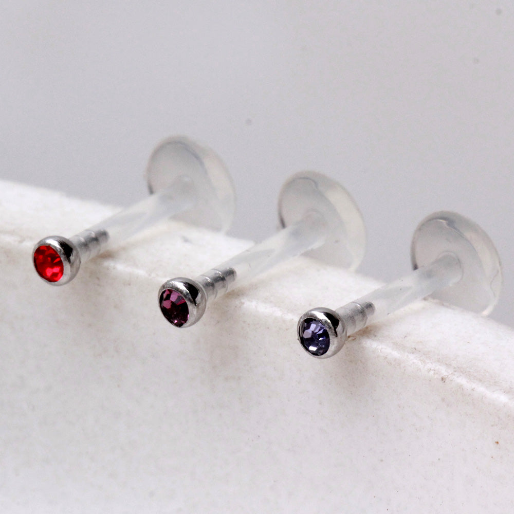 PTFE Bioflex Internally Threaded Labret with Press Fit CZ Ball - Skin Metals
