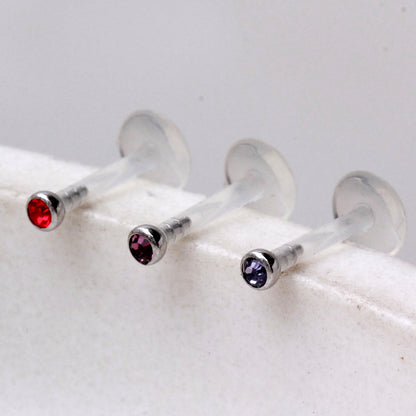 PTFE Bioflex Internally Threaded Labret with Press Fit CZ Ball - Skin Metals