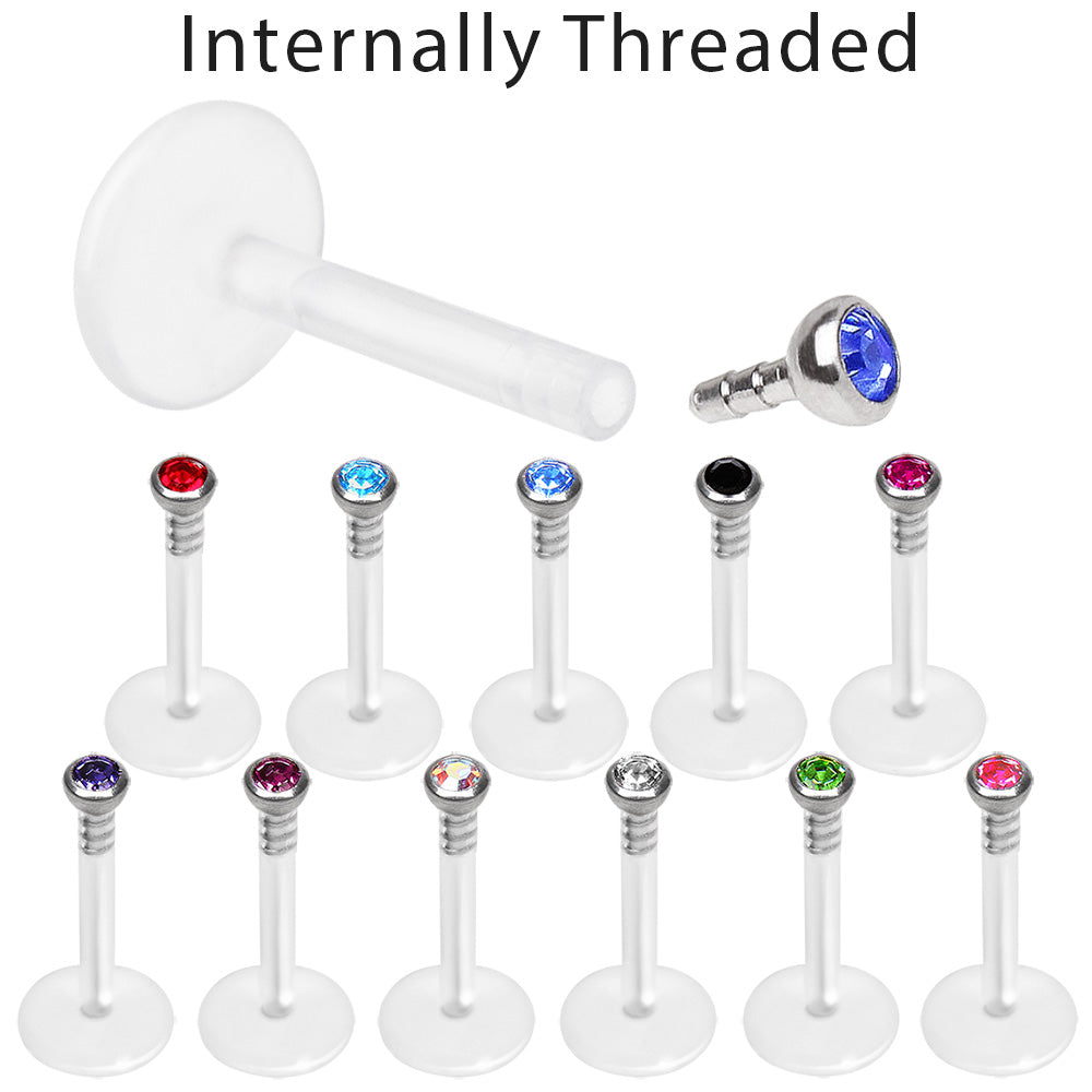 PTFE Bioflex Internally Threaded Labret with Press Fit CZ Ball - Skin Metals