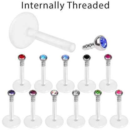 PTFE Bioflex Internally Threaded Labret with Press Fit CZ Ball - Skin Metals