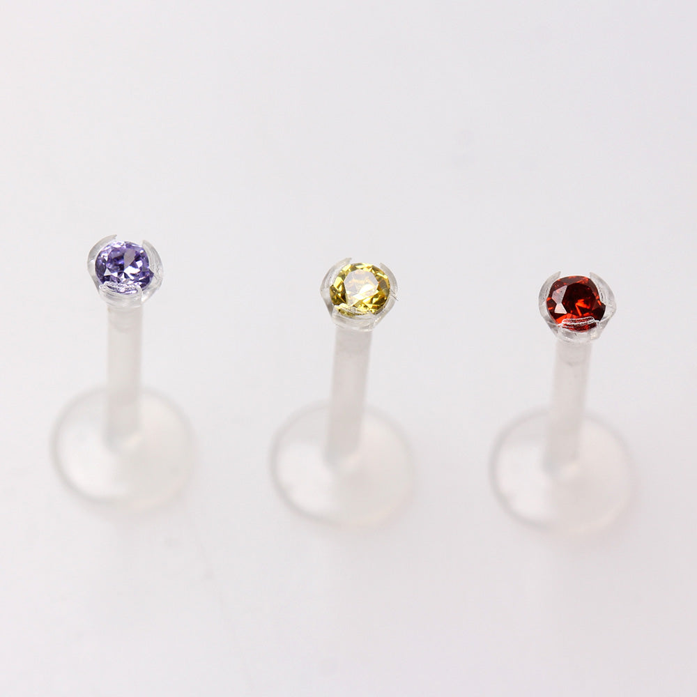 PTFE Bioflex Internally Threaded Labret with Prong Set CZ - Skin Metals