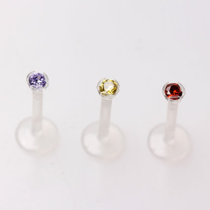 PTFE Bioflex Internally Threaded Labret with Prong Set CZ - Skin Metals