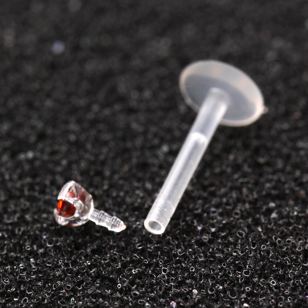 PTFE Bioflex Internally Threaded Labret with Prong Set CZ - Skin Metals