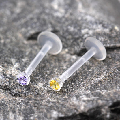PTFE Bioflex Internally Threaded Labret with Prong Set CZ - Skin Metals