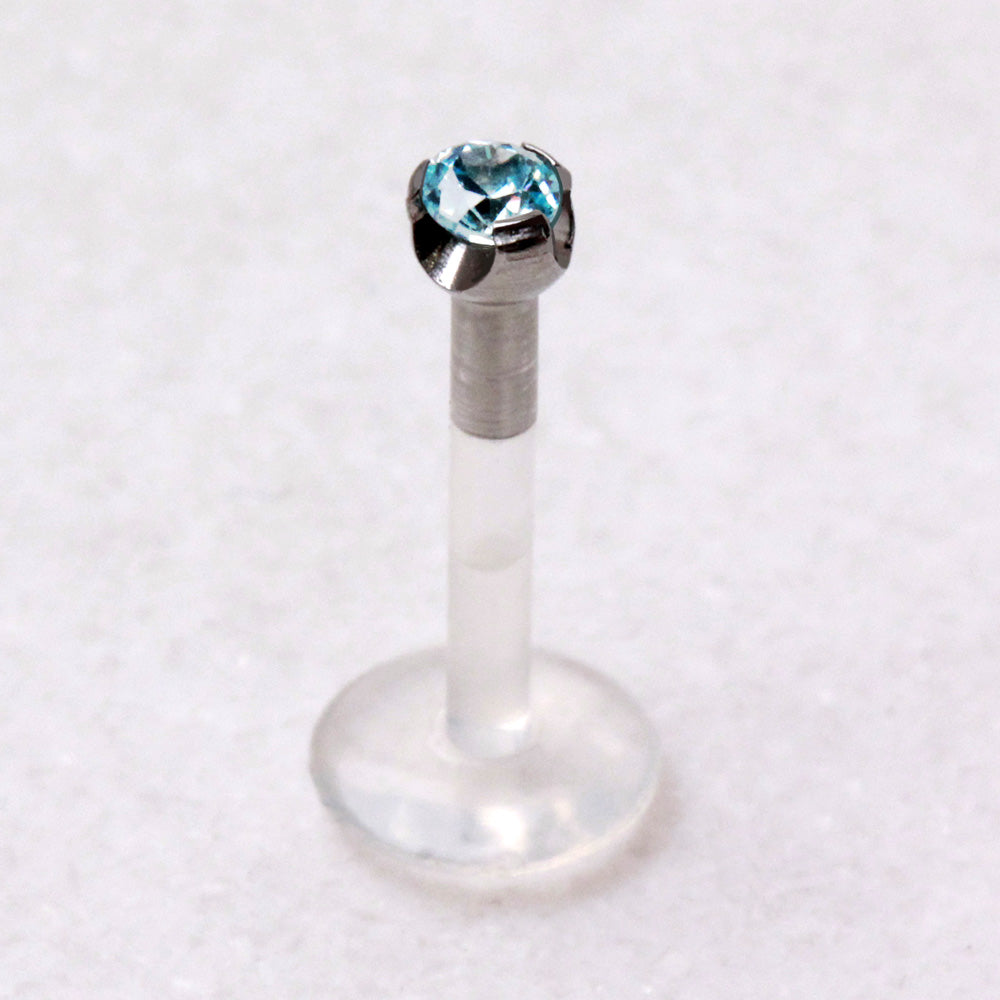PTFE Bioflex Internally Threaded Labret with Prong Set CZ Top - Skin Metals