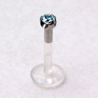 PTFE Bioflex Internally Threaded Labret with Prong Set CZ Top - Skin Metals