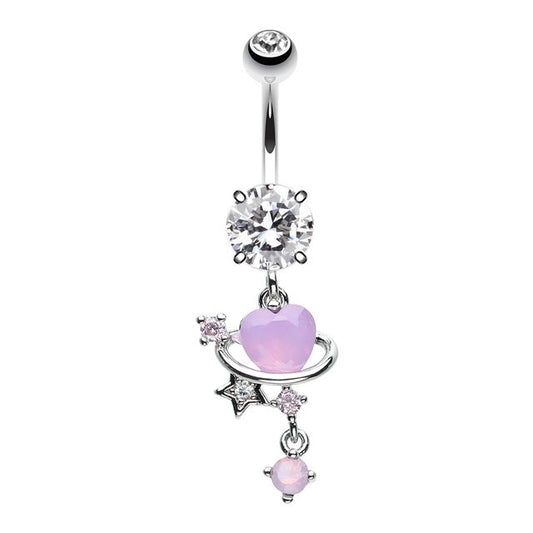 Celestial Lavender Heart Cosmic Bling Belly Button Ring Navel Ring Skin Metals
