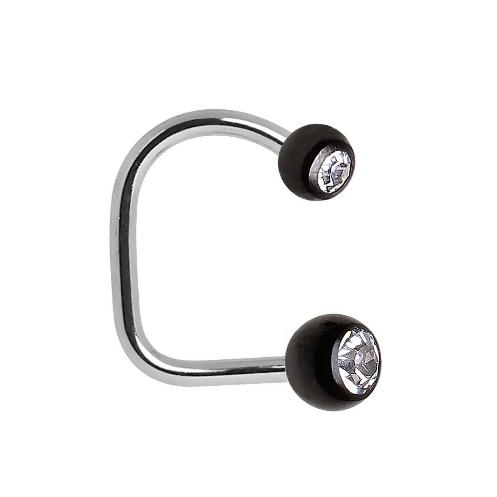 316L Stainless Steel Lip Loop with Black PVD Gemmed Balls - Skin Metals
