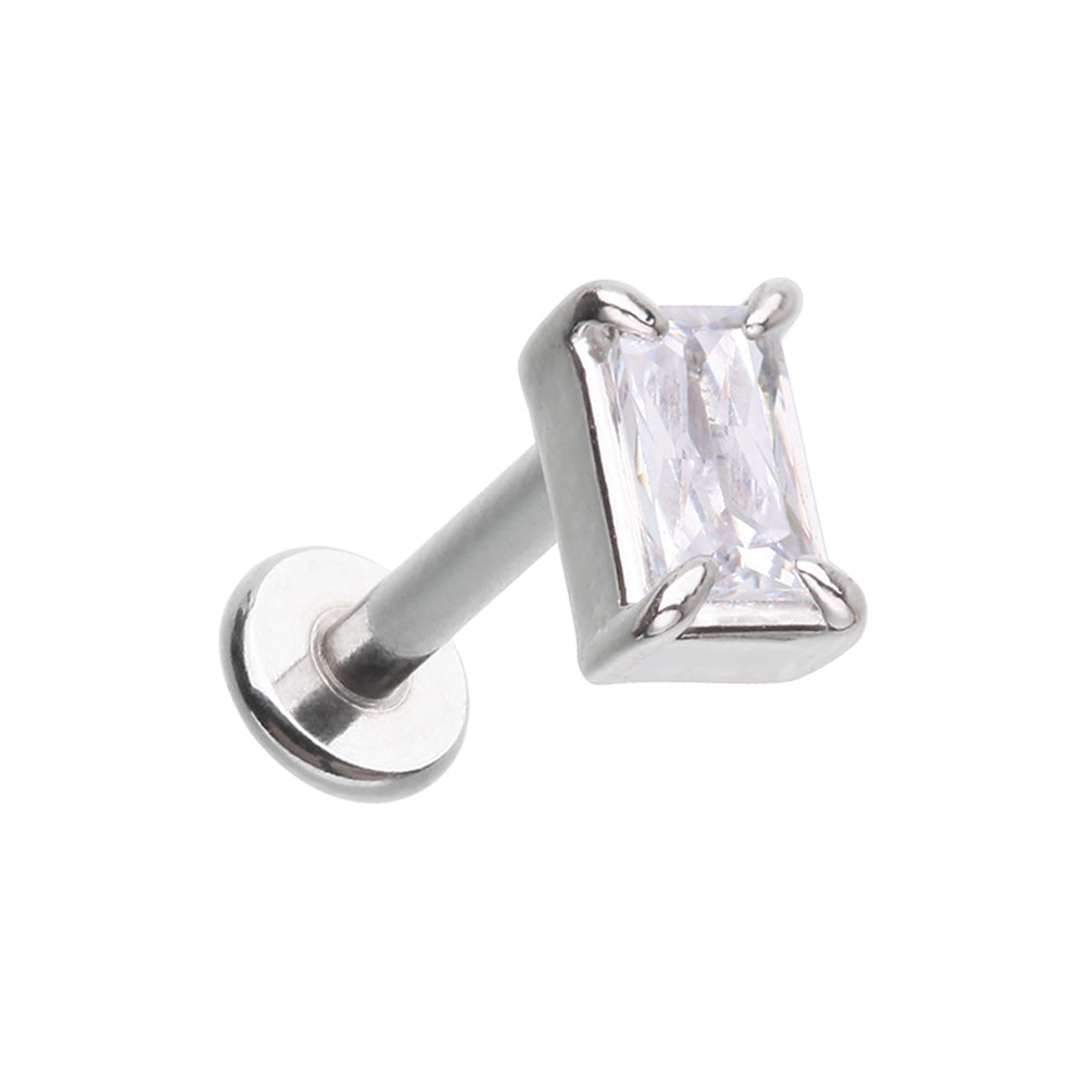 CZ Emerald Cut Gem Top Steel Externally Threaded Labret Labret Impulse Piercings