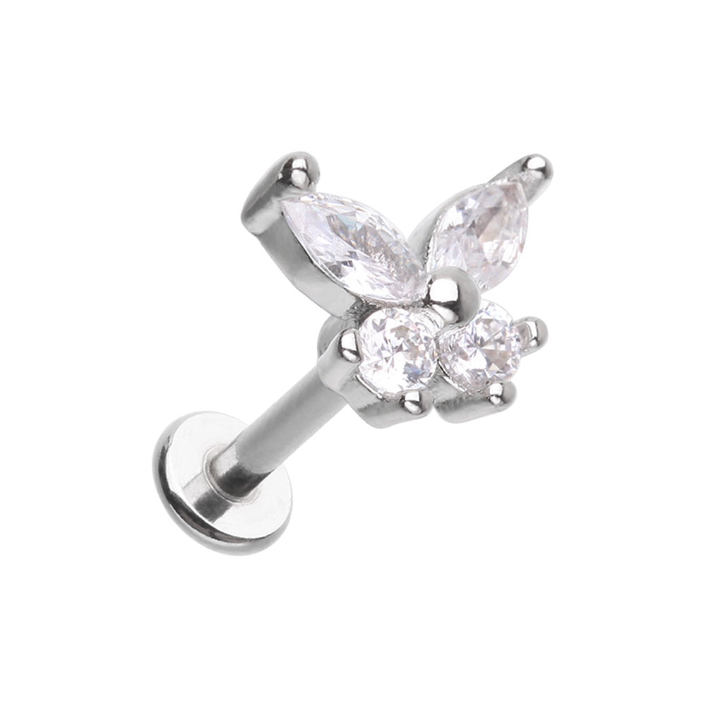 CZ Butterfly Gem Top Steel Externally Threaded Labret Labret Impulse Piercings