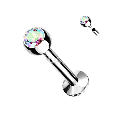 Press Fit Gem Set Ball Internally Threaded 316L Surgical Steel Labret, Flat Back Studs Labret Skin Metals