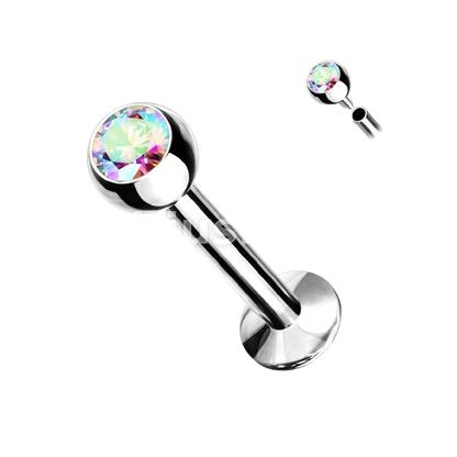 Press Fit Gem Set Ball Internally Threaded 316L Surgical Steel Labret, Flat Back Studs Labret Skin Metals
