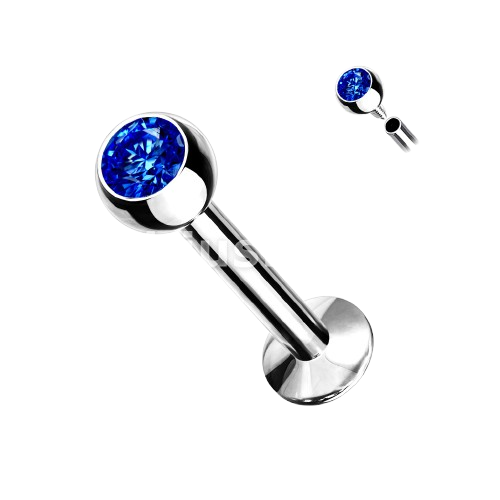Press Fit Gem Set Ball Internally Threaded 316L Surgical Steel Labret, Flat Back Studs Labret Skin Metals