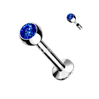 Press Fit Gem Set Ball Internally Threaded 316L Surgical Steel Labret, Flat Back Studs Labret Skin Metals