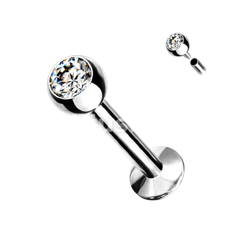 Press Fit Gem Set Ball Internally Threaded 316L Surgical Steel Labret, Flat Back Studs Labret Skin Metals