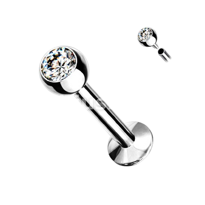 Press Fit Gem Set Ball Internally Threaded 316L Surgical Steel Labret, Flat Back Studs Labret Skin Metals