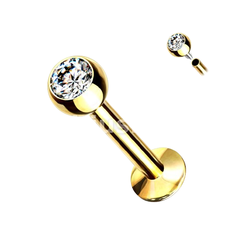 Press Fit Gem Set Ball Internally Threaded 316L Surgical Steel Labret, Flat Back Studs Labret Skin Metals