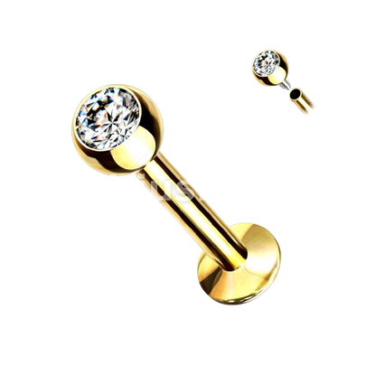 Press Fit Gem Set Ball Internally Threaded 316L Surgical Steel Labret, Flat Back Studs Labret Skin Metals
