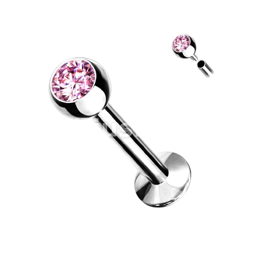 Press Fit Gem Set Ball Internally Threaded 316L Surgical Steel Labret, Flat Back Studs Labret Skin Metals