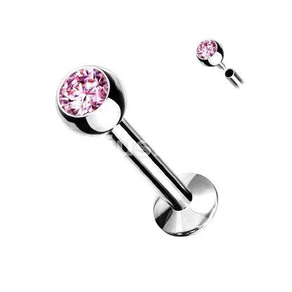 Press Fit Gem Set Ball Internally Threaded 316L Surgical Steel Labret, Flat Back Studs Labret Skin Metals