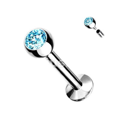 Press Fit Gem Set Ball Internally Threaded 316L Surgical Steel Labret, Flat Back Studs Labret Skin Metals